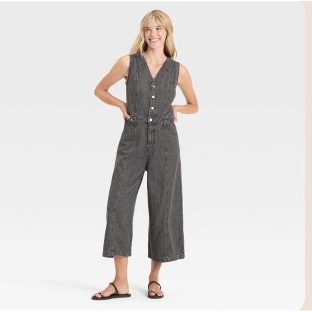 Universal Thread Womens Cropped Sleeveless Denim Jumpsuit Black Size 4 NWT